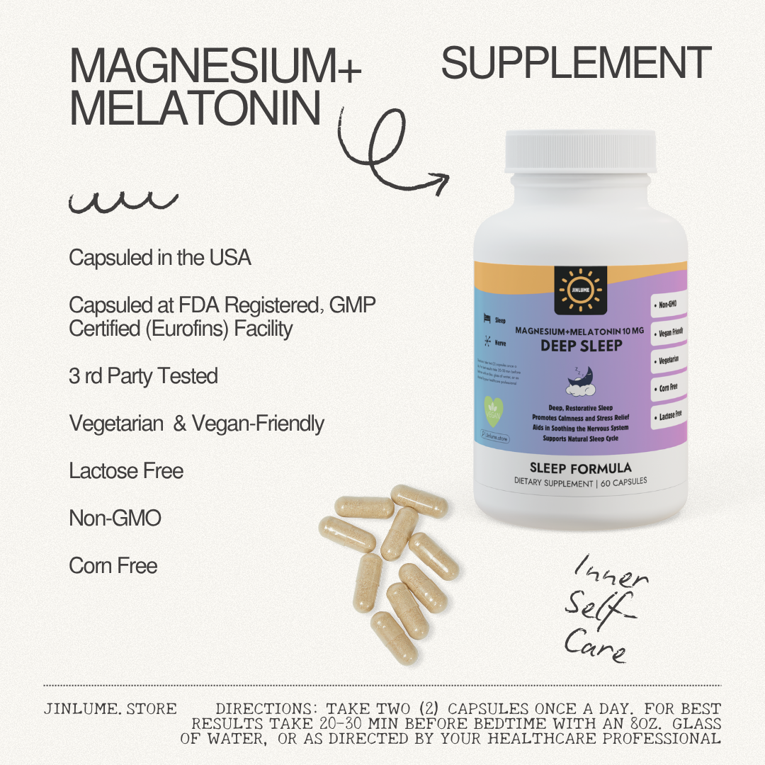 Magnesium+Melatonin 10MG Deep Sleep Supplement (60 Capsules)-Jinlume Inner Self-Care