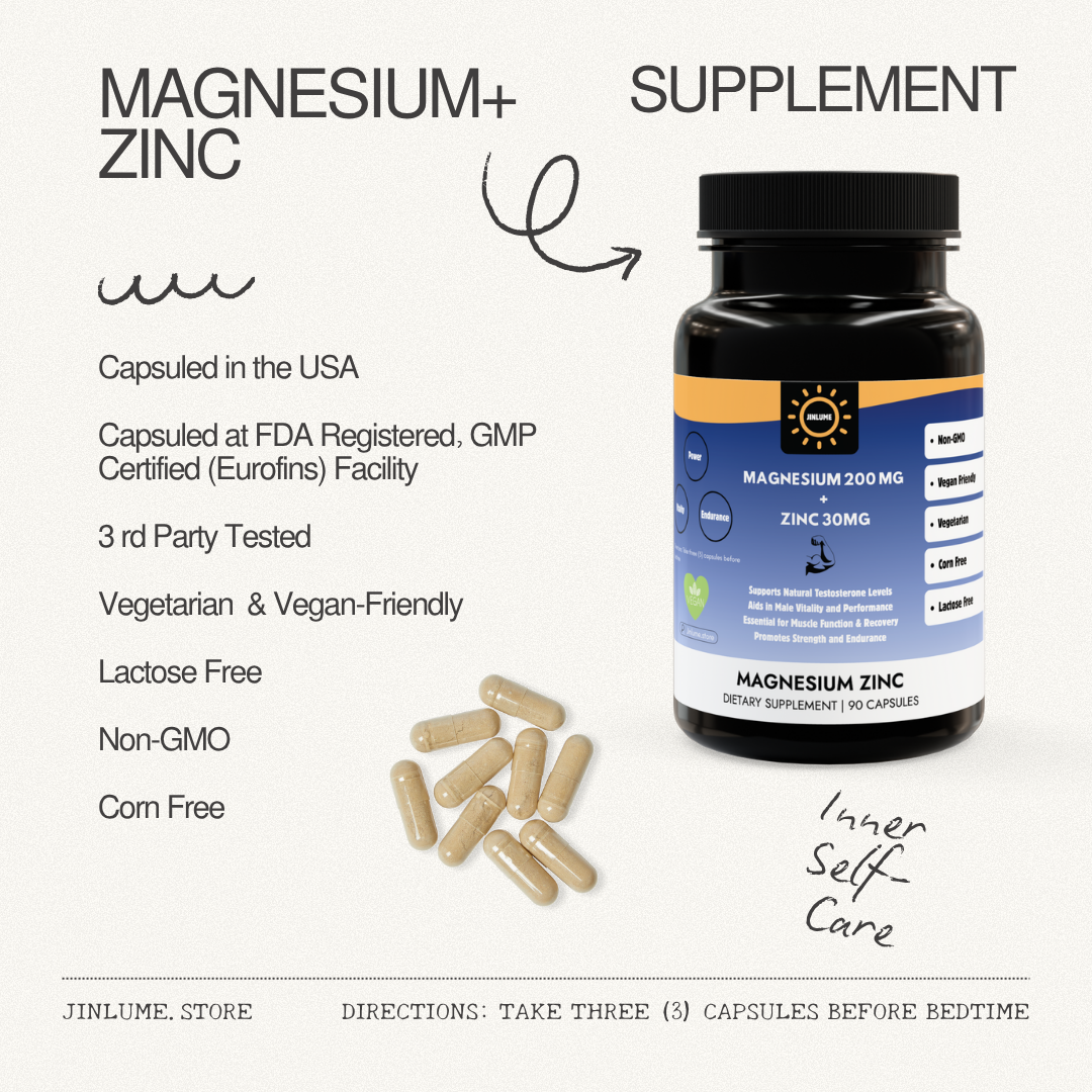 Magnesium 200MG and Zinc 30MG Supplement (90 Capsules)-Jinlume Inner Salf-Care